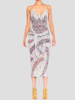 Gray & Blue Silk Geometric Marble Sagittarius One Scarf Dress Made from a Vintage Scarf