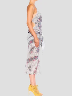 Gray & Blue Silk Geometric Marble Sagittarius One Scarf Dress Made from a Vintage Scarf