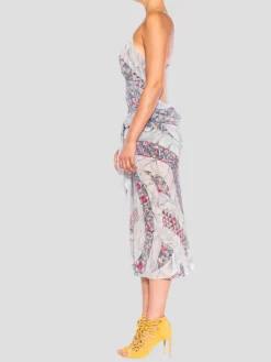Gray & Blue Silk Geometric Marble Sagittarius One Scarf Dress Made from a Vintage Scarf