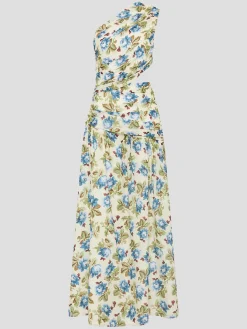 Joslin One-Shoulder Floral Silk Dress