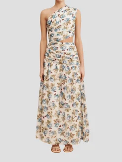 Joslin One-Shoulder Floral Silk Dress