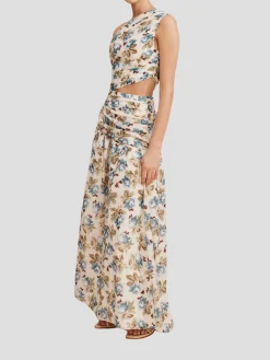 Joslin One-Shoulder Floral Silk Dress