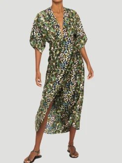 Katherine Dress in Green Leopard Printed Silk