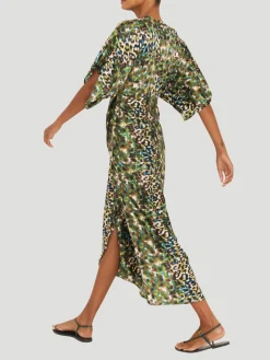Katherine Dress in Green Leopard Printed Silk