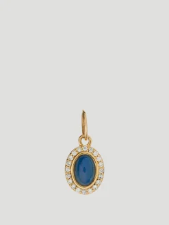 14k Yellow Gold with Labradorite Cabochon & Diamonds Charm