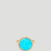 14k Yellow Gold with Turquoise Inlay & Diamond Perimeter Ring
