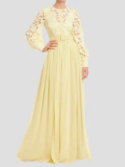 Lace Georgette Shirt Gown in Yellow