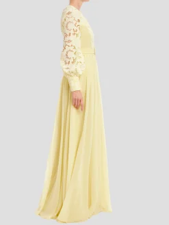 Lace Georgette Shirt Gown in Yellow