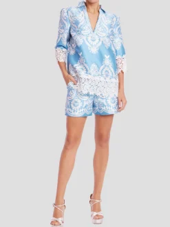 Lace Print Shorts in Blue