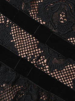 Lace Velvet Bow Mini Dress in Black