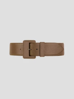 La Merveilleuse Calf Leather Belt in Taupe