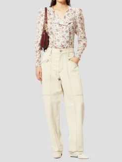 Lensy Round Collar Button Up Blouse in Floral Print