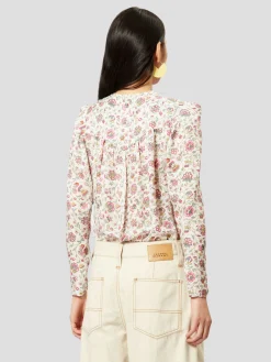 Lensy Round Collar Button Up Blouse in Floral Print