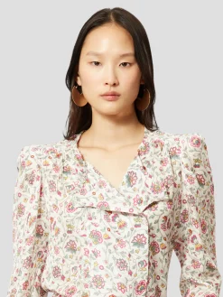 Lensy Round Collar Button Up Blouse in Floral Print