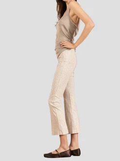 Leo Crop Flare Pant in Beige Check