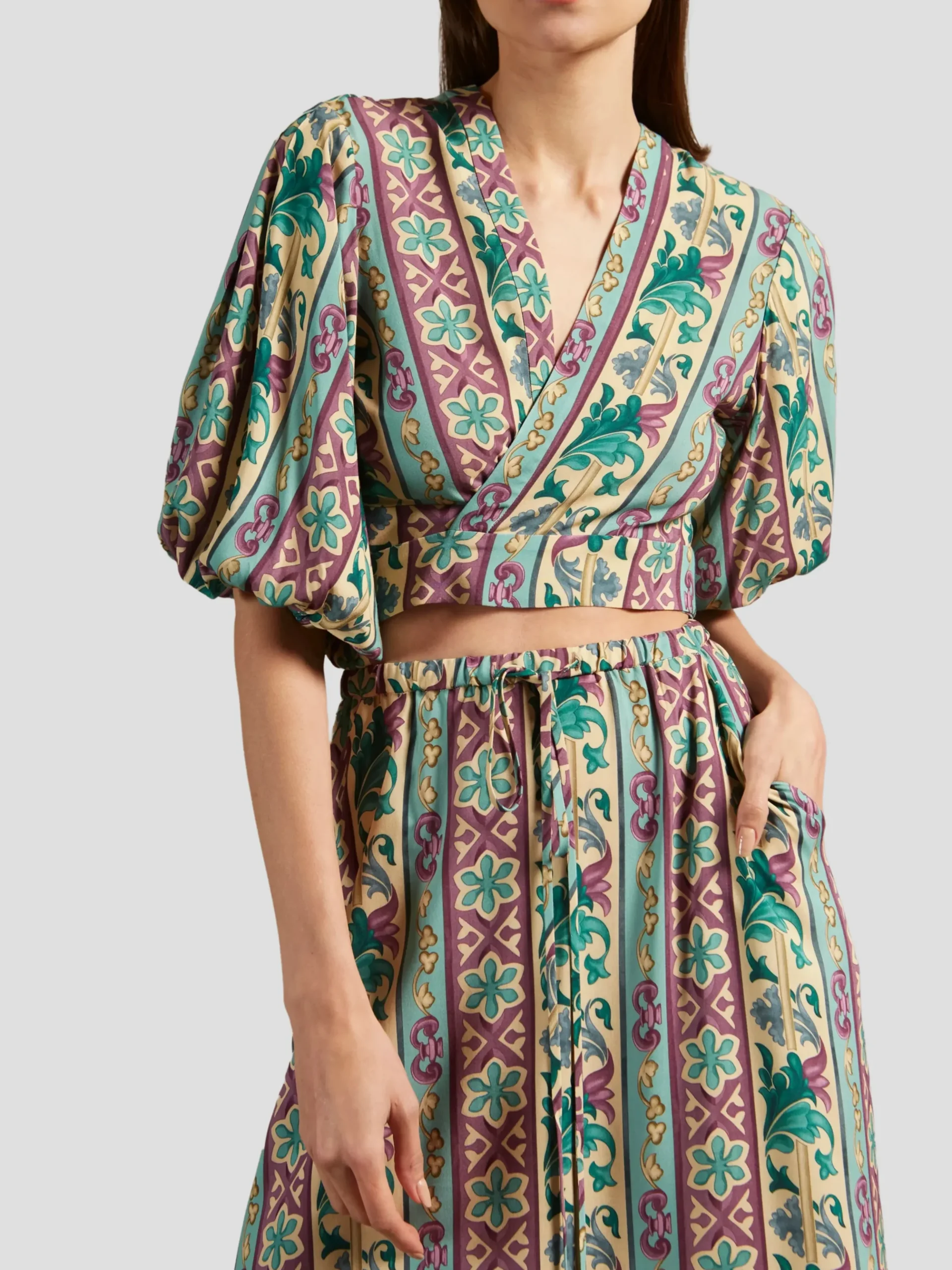 Le Sirenuse Puff Sleeve Crop Blouse