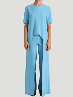 Lisa Cigarette Pant in Aqua Silk Wool