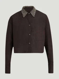 Little Big Joe Cotton Shirt with Crystal Collar in Fudge