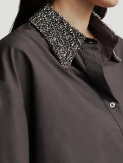 Little Big Joe Cotton Shirt with Crystal Collar in Fudge