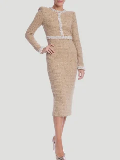 Long Sleeve High Neck Tweed Dress