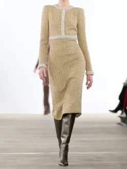 Long Sleeve High Neck Tweed Dress