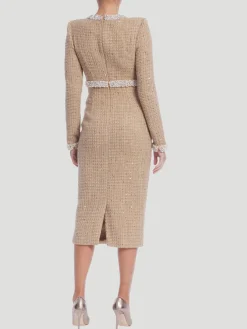 Long Sleeve High Neck Tweed Dress