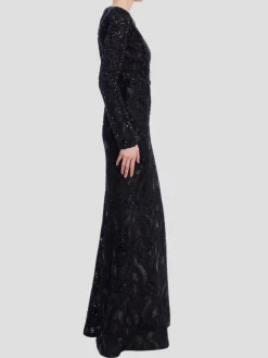 Long Sleeve Lace Column Gown