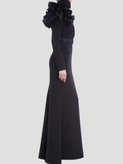 Long Sleeve Ruffle Shoulder Gown