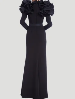 Long Sleeve Ruffle Shoulder Gown