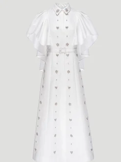 Maira Belted Embellished Shirt Dress with Cape Detail