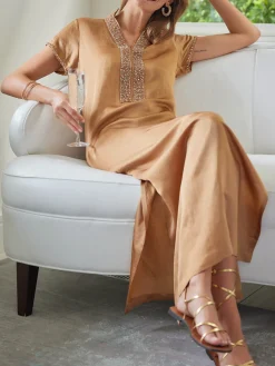 Meg 54" Cap Sleeve Caftan in Almond