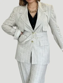 Melissa Pinstripe Linen Twill Blazer