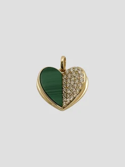 Memento Malachite & Diamond Heart Charm Pendant