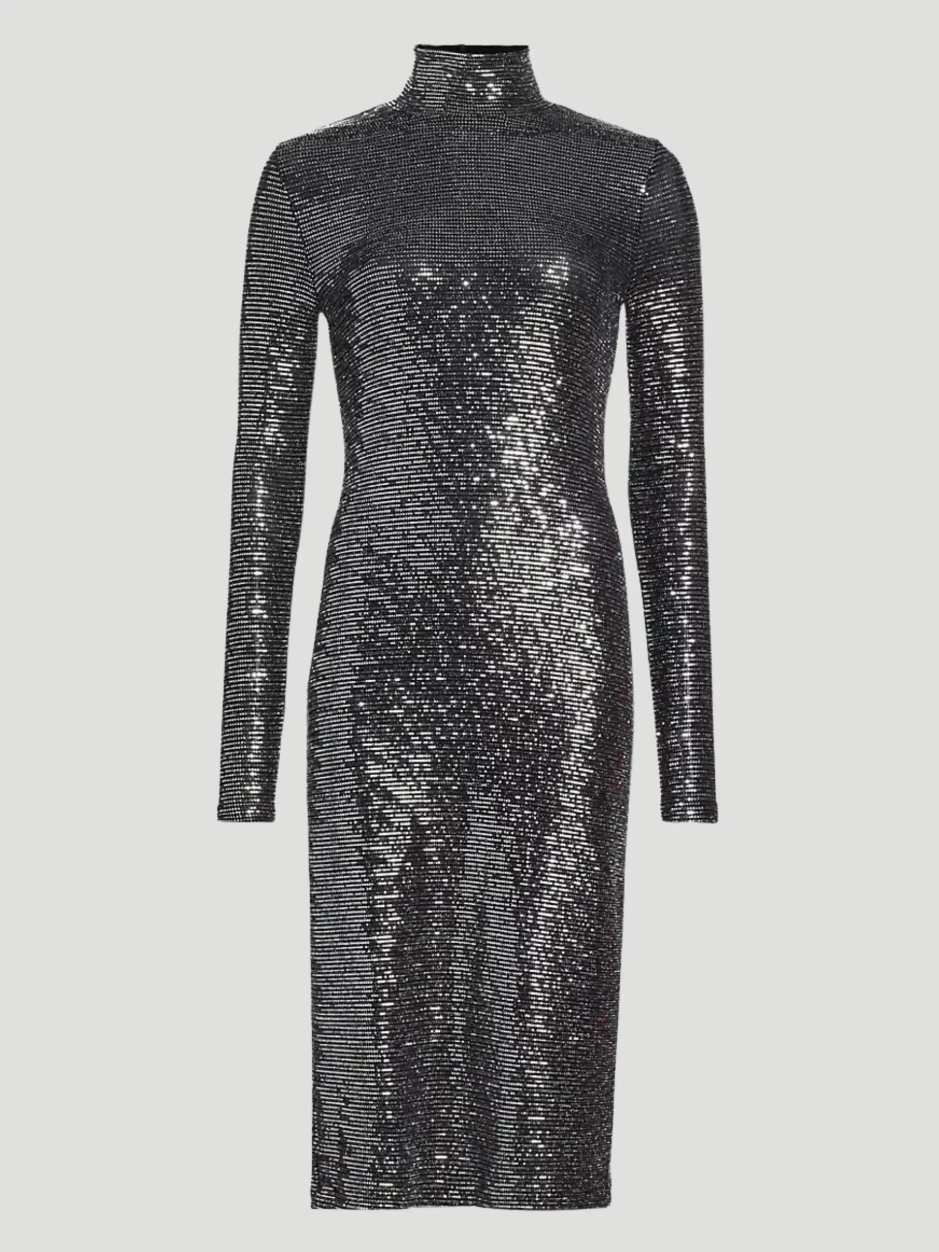 Metallic Jersey Midi Turtleneck Dress