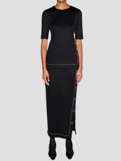 Midi Snap Skirt in Black