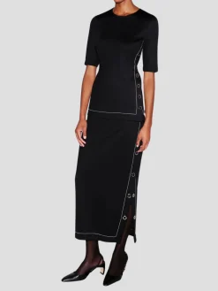 Midi Snap Skirt in Black