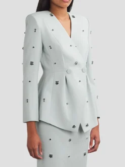 Milo Crystal-Embellishe Crepe Jacket in Blue