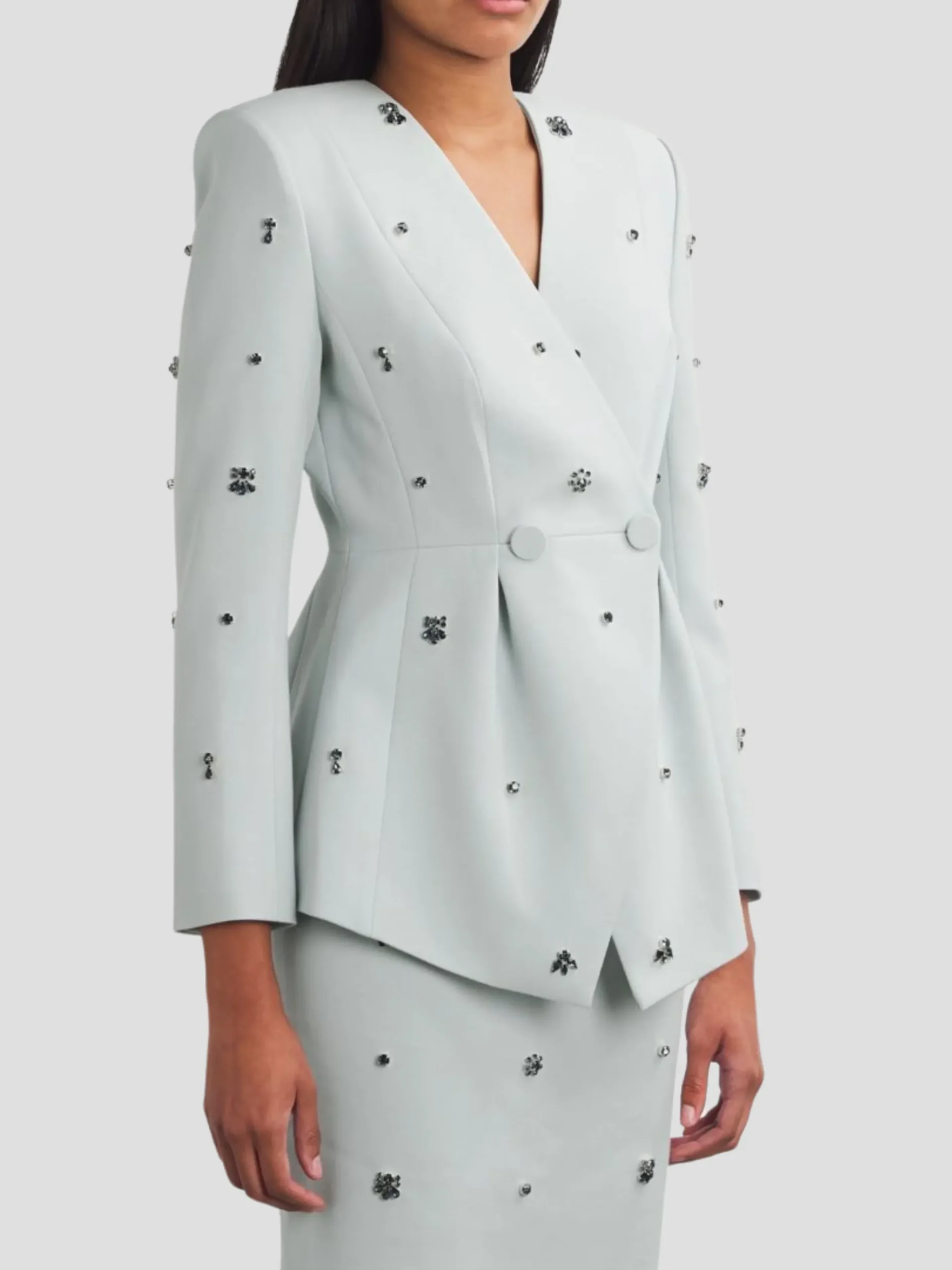 Milo Crystal-Embellishe Crepe Jacket in Blue