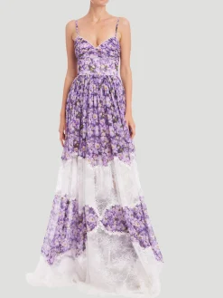 Mixed Media Floral Sleeveless Gown