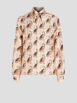 Multi-Print Silk Shirt in Ivory
