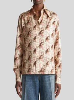 Multi-Print Silk Shirt in Ivory