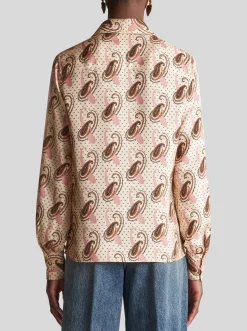 Multi-Print Silk Shirt in Ivory