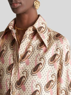 Multi-Print Silk Shirt in Ivory