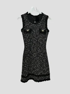 Myra Black and White Tweed Dress with Rhinestone Buttons