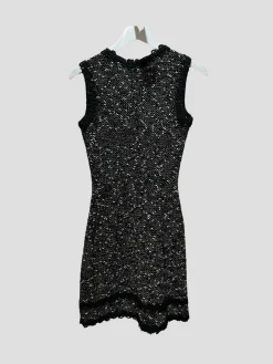 Myra Black and White Tweed Dress with Rhinestone Buttons