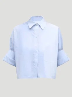 Next Ex Cotton Cropped Shirt in Baby Blue