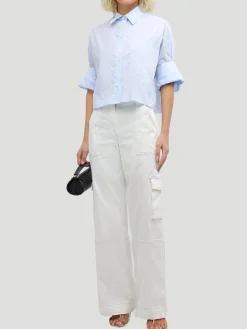 Next Ex Cotton Cropped Shirt in Baby Blue