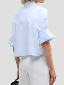 Next Ex Cotton Cropped Shirt in Baby Blue