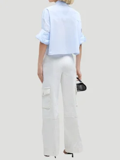 Next Ex Cotton Cropped Shirt in Baby Blue
