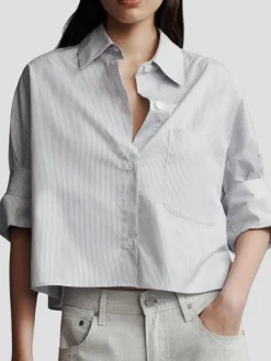 Next Ex Cotton Cropped Shirt in Aberdeen Stripe